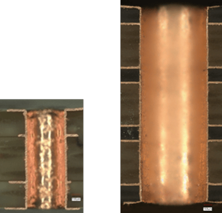 4層／8層ビア断面の顕微鏡像